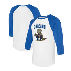 Chicago Cubs Tiny Turnip Unisex Triceratops 3/4-Sleeve Raglan T-Shirt - White/Royal T-shirts