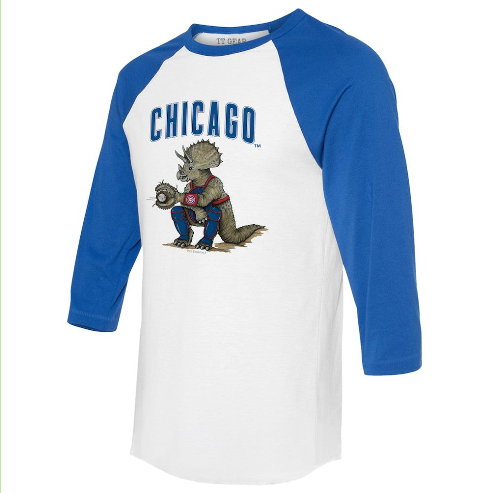 Chicago Cubs Tiny Turnip Unisex Triceratops 3/4-Sleeve Raglan T-Shirt - White/Royal T-shirts