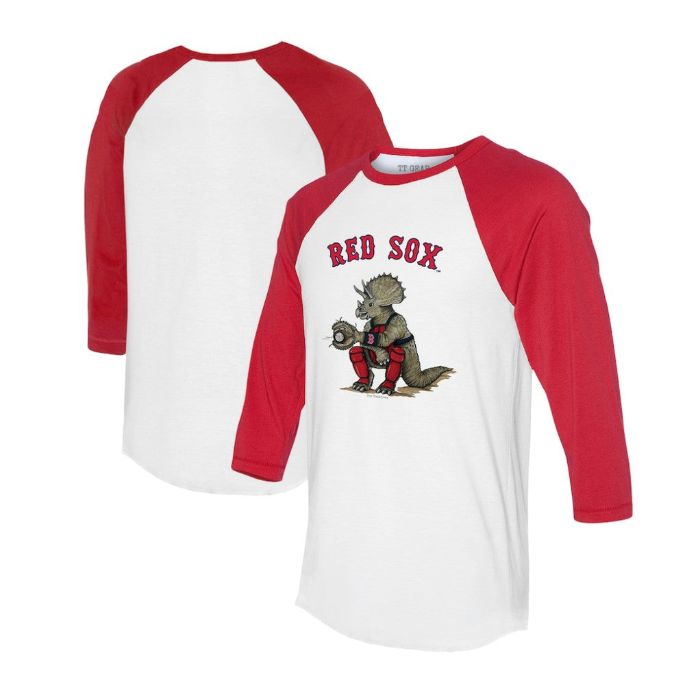 Boston Red Sox Tiny Turnip Unisex Triceratops 3/4-Sleeve Raglan T-Shirt - White/Red T-shirts