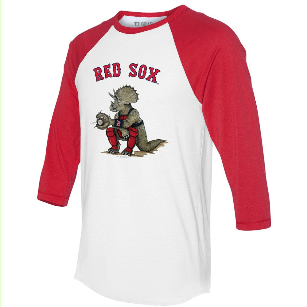 Boston Red Sox Tiny Turnip Unisex Triceratops 3/4-Sleeve Raglan T-Shirt - White/Red T-shirts