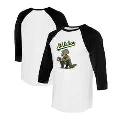 Athletics Tiny Turnip Unisex Triceratops 3/4-Sleeve Raglan T-Shirt - White/Black T-shirts