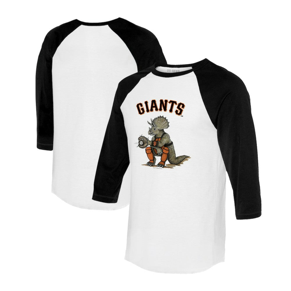 San Francisco Giants Tiny Turnip Unisex Triceratops 3/4-Sleeve Raglan T-Shirt - White/Black T-shirts