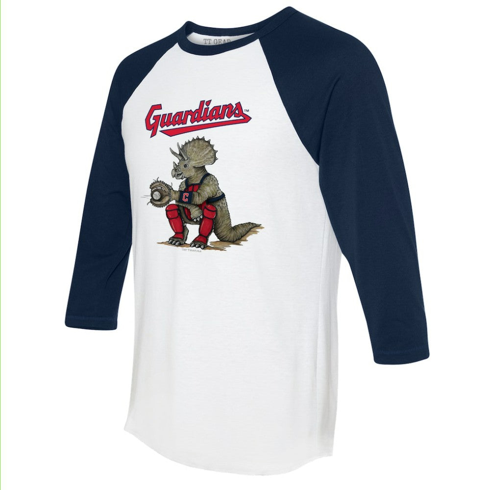 Cleveland Guardians Tiny Turnip Unisex Triceratops 3/4-Sleeve Raglan T-Shirt - White/Navy T-shirts