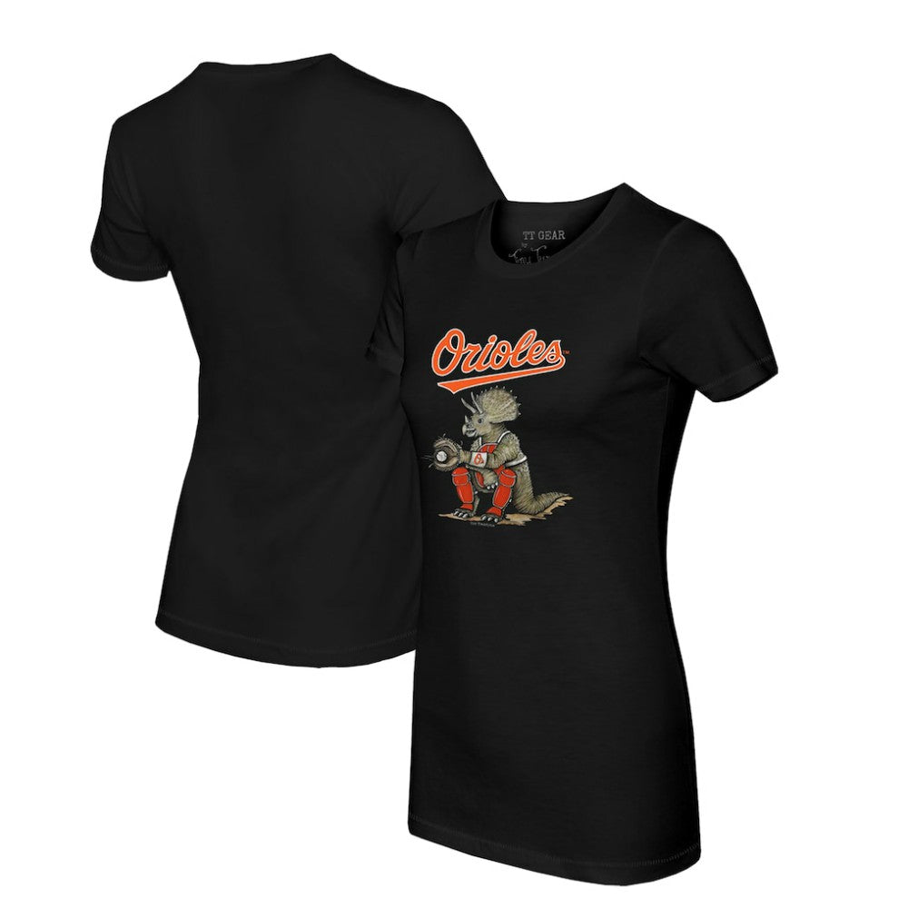 Baltimore Orioles Tiny Turnip Women's Triceratops T-Shirt - Black T-shirts