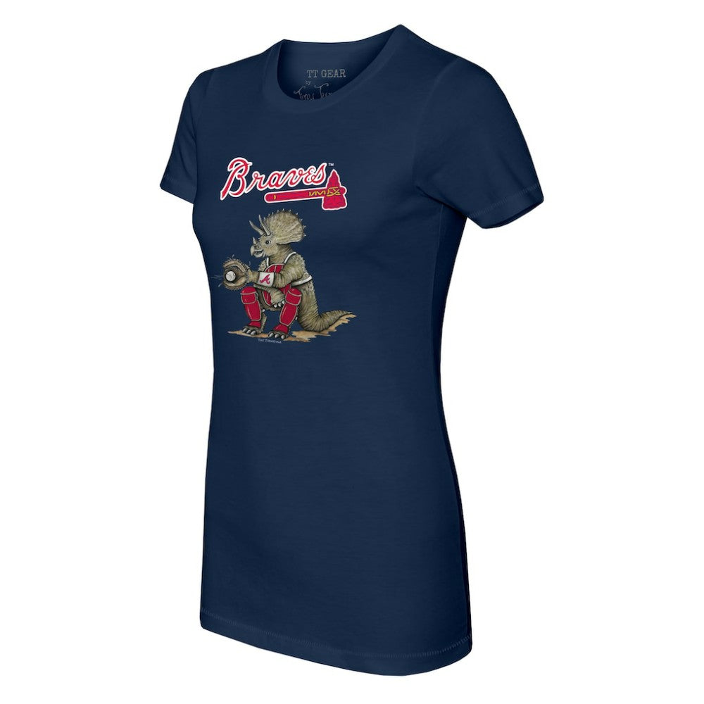Atlanta Braves Tiny Turnip Women's Triceratops T-Shirt - Navy T-shirts
