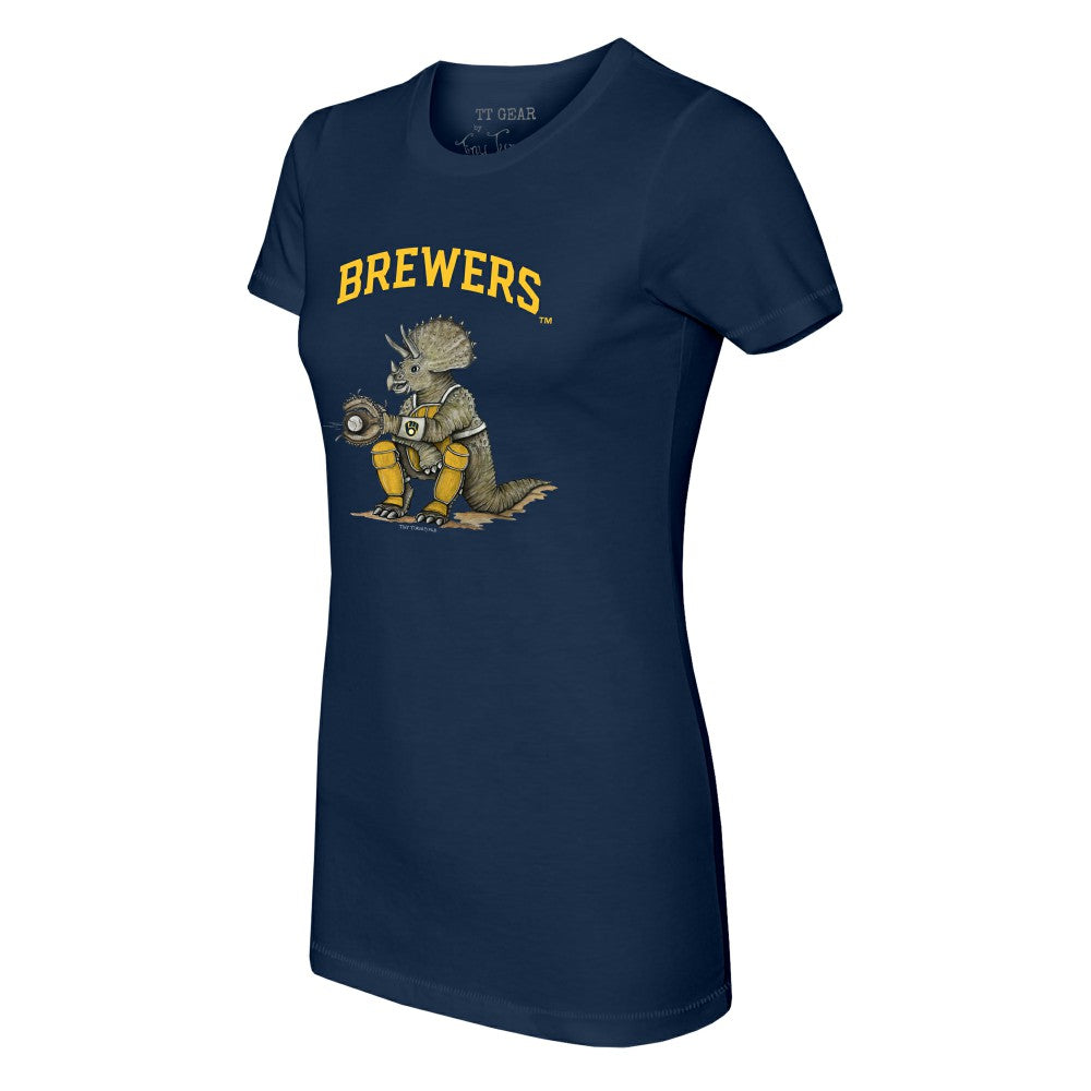 Milwaukee Brewers Tiny Turnip Women's Triceratops T-Shirt - Navy T-shirts