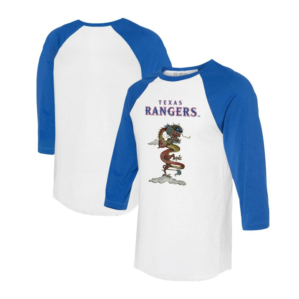 Texas Rangers Tiny Turnip Unisex 2024 Year of the Dragon 3/4-Sleeve Raglan T-Shirt - White/Royal T-shirts