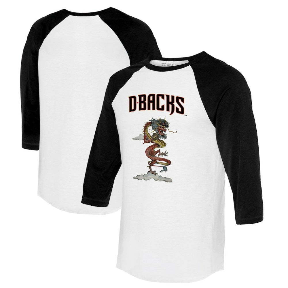 Arizona Diamondbacks Tiny Turnip Unisex 2024 Year of the Dragon 3/4-Sleeve Raglan T-Shirt - White/Black T-shirts