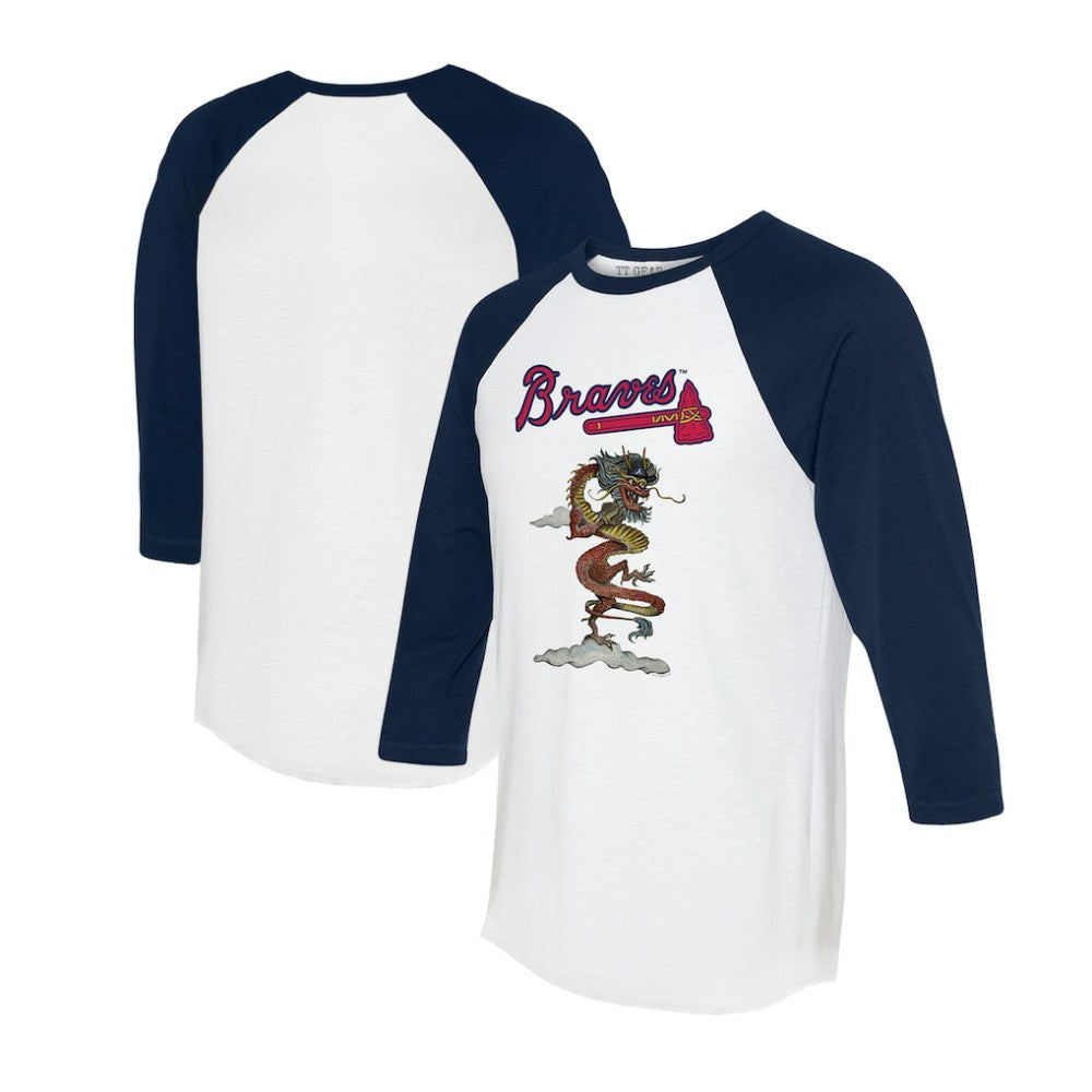 Atlanta Braves Tiny Turnip Unisex 2024 Year of the Dragon 3/4-Sleeve Raglan T-Shirt - White/Navy T-shirts