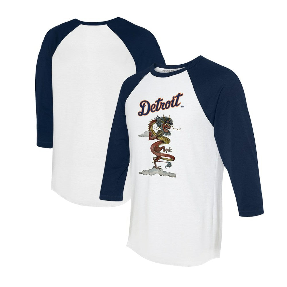 Detroit Tigers Tiny Turnip Unisex 2024 Year of the Dragon 3/4-Sleeve Raglan T-Shirt - White/Navy T-shirts