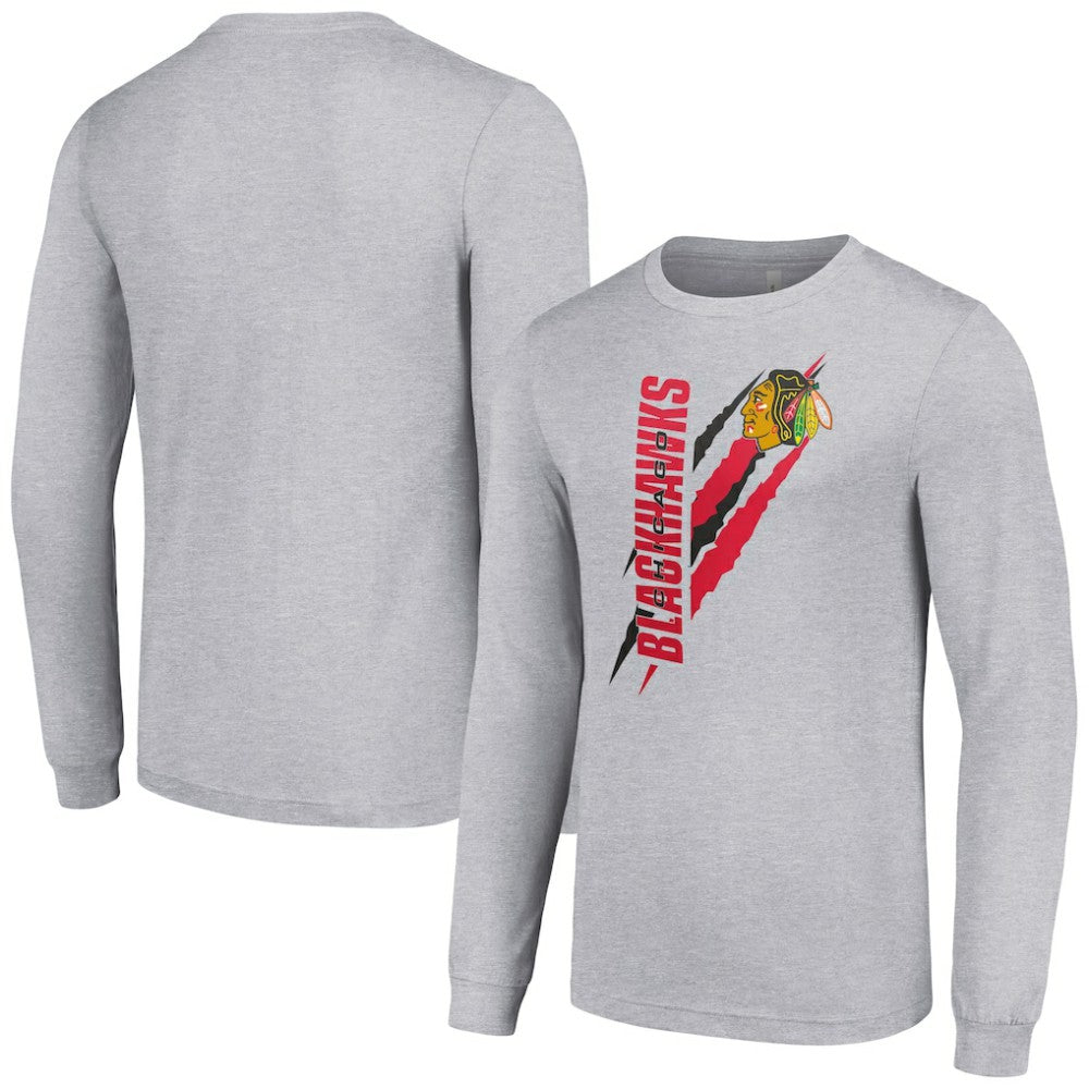 NHL Chicago Blackhawks Starter Color Scratch Long-Sleeve T-Shirt - Heather Gray