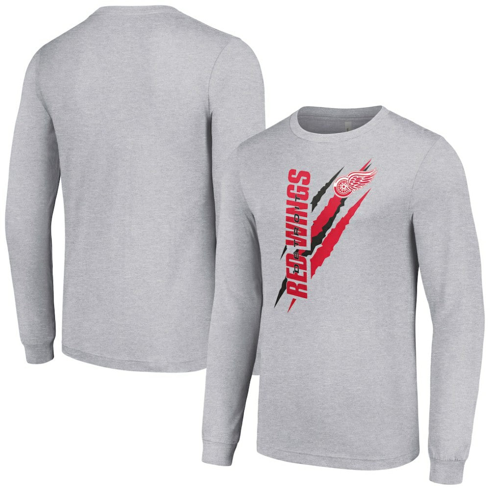 NHL Detroit Red Wings Starter Color Scratch Long-Sleeve T-Shirt - Heather Gray