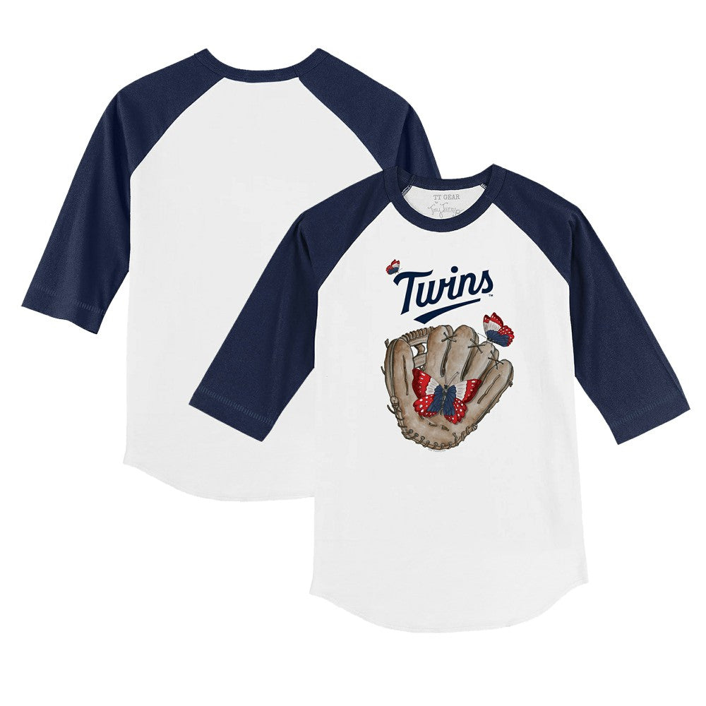 Minnesota Twins Tiny Turnip Youth Butterfly Glove 3/4-Sleeve Raglan T-Shirt - White/Navy T-shirts