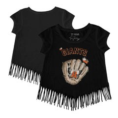 San Francisco Giants Tiny Turnip Girls Youth Butterfly Glove Fringe T-Shirt - Black T-shirts