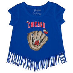 Chicago Cubs Tiny Turnip Girls Youth Butterfly Glove Fringe T-Shirt - Royal T-shirts