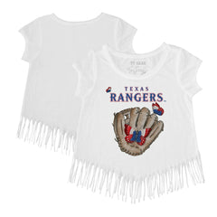 Texas Rangers Tiny Turnip Girls Youth Butterfly Glove Fringe T-Shirt - White T-shirts
