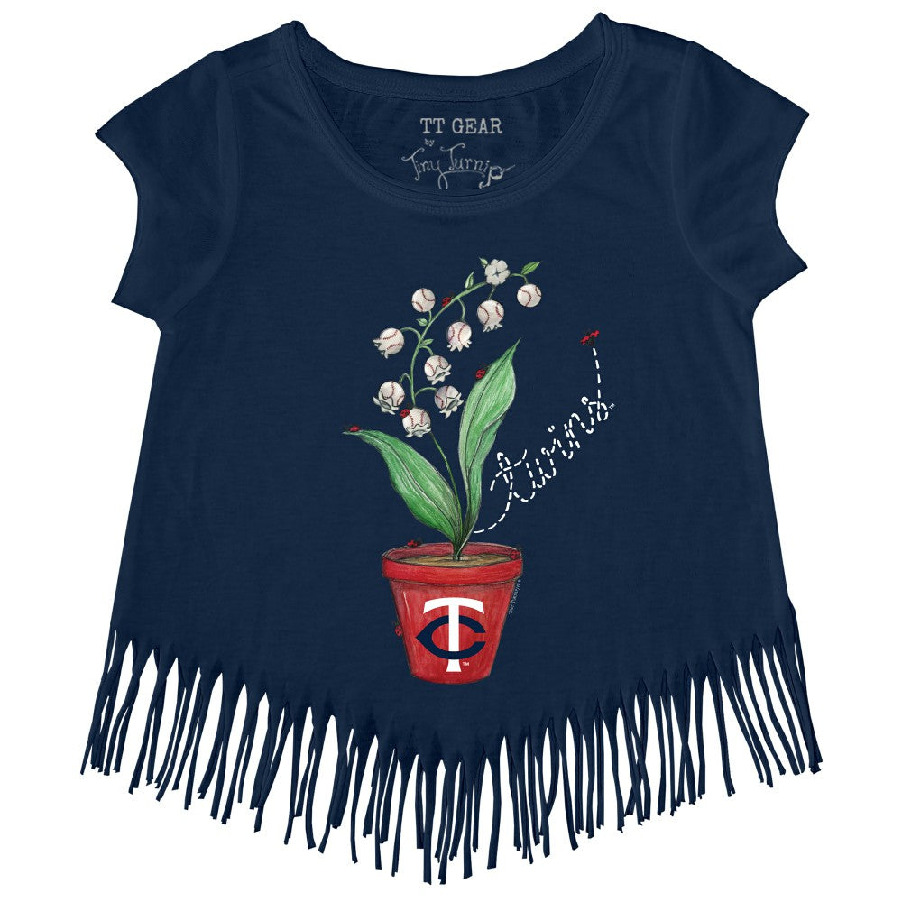 Minnesota Twins Tiny Turnip Girls Youth Lilies & Ladybugs Fringe T-Shirt - Navy T-shirts