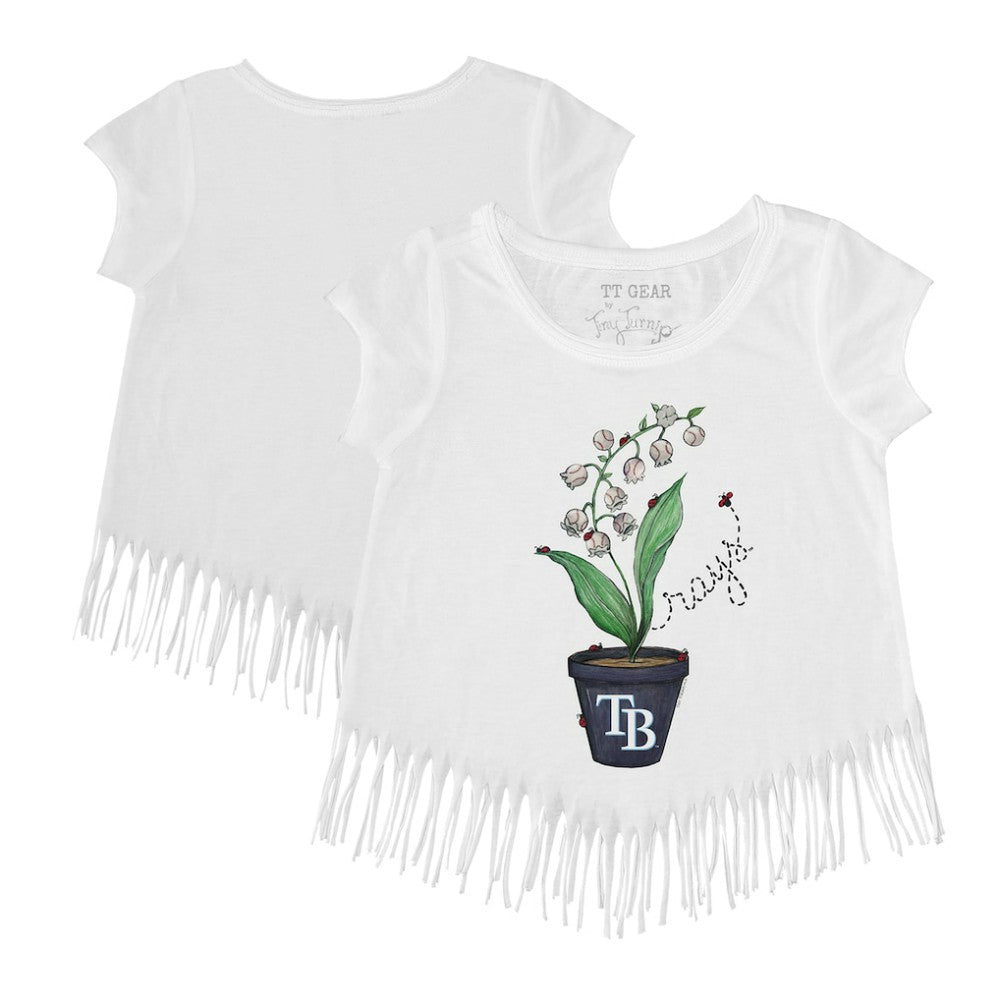 Tampa Bay Rays Tiny Turnip Girls Youth Lilies & Ladybugs Fringe T-Shirt - White T-shirts