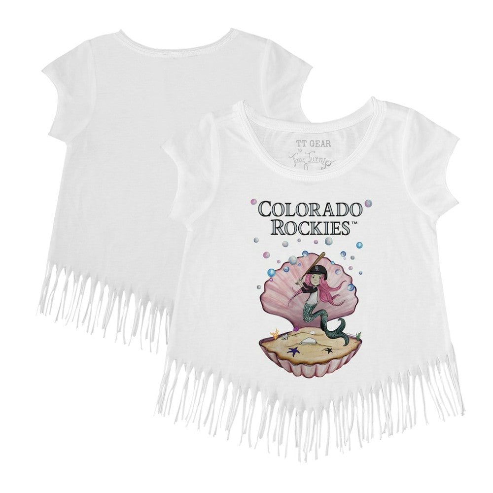 Colorado Rockies Tiny Turnip Girls Youth Mermaid Fringe T-Shirt - White T-shirts