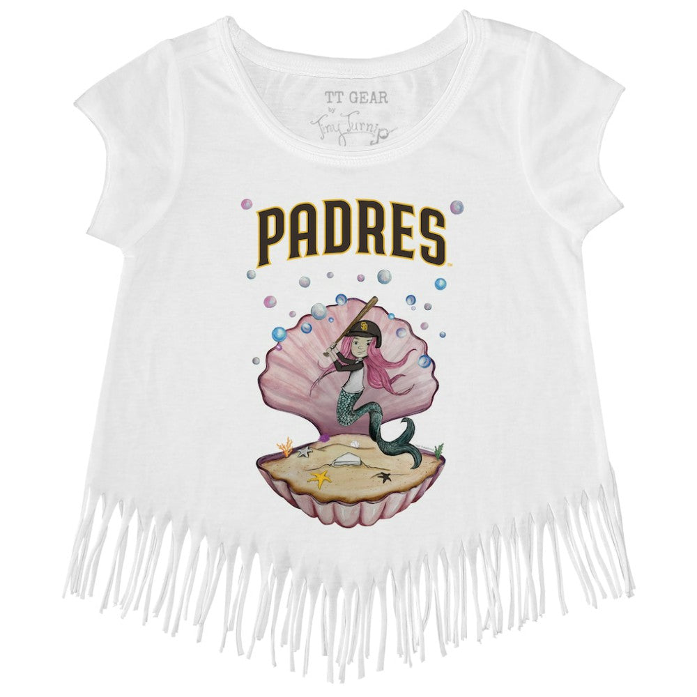 San Diego Padres Tiny Turnip Girls Youth Mermaid Fringe T-Shirt - White T-shirts