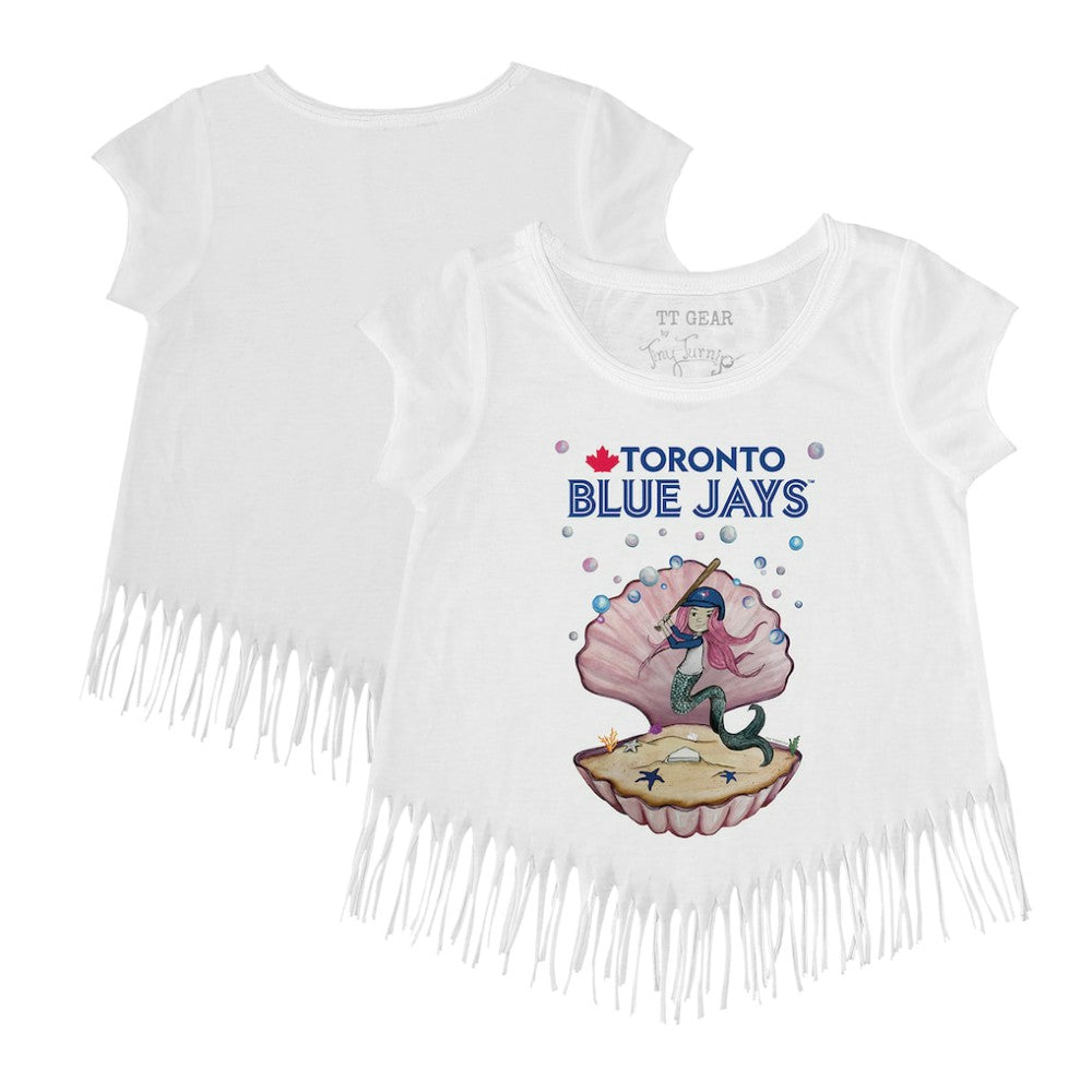 Toronto Blue Jays Tiny Turnip Girls Youth Mermaid Fringe T-Shirt - White T-shirts