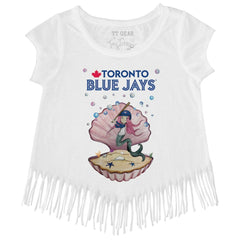 Toronto Blue Jays Tiny Turnip Girls Youth Mermaid Fringe T-Shirt - White T-shirts