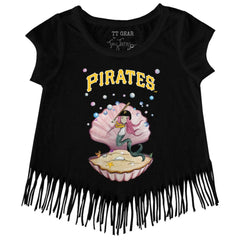 Pittsburgh Pirates Tiny Turnip Girls Youth Mermaid Fringe T-Shirt - Black T-shirts