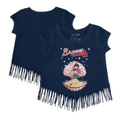 Atlanta Braves Tiny Turnip Girls Youth Mermaid Fringe T-Shirt - Navy T-shirts