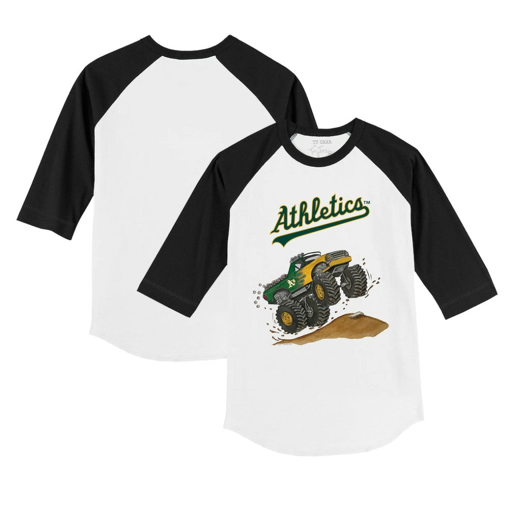Athletics Tiny Turnip Youth Monster Truck 3/4-Sleeve Raglan T-Shirt - White/Black T-shirts