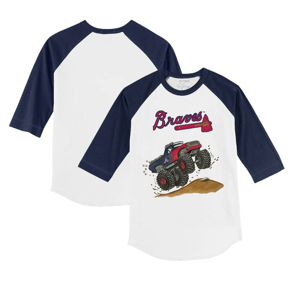 Atlanta Braves Tiny Turnip Youth Monster Truck 3/4-Sleeve Raglan T-Shirt - White/Navy T-shirts