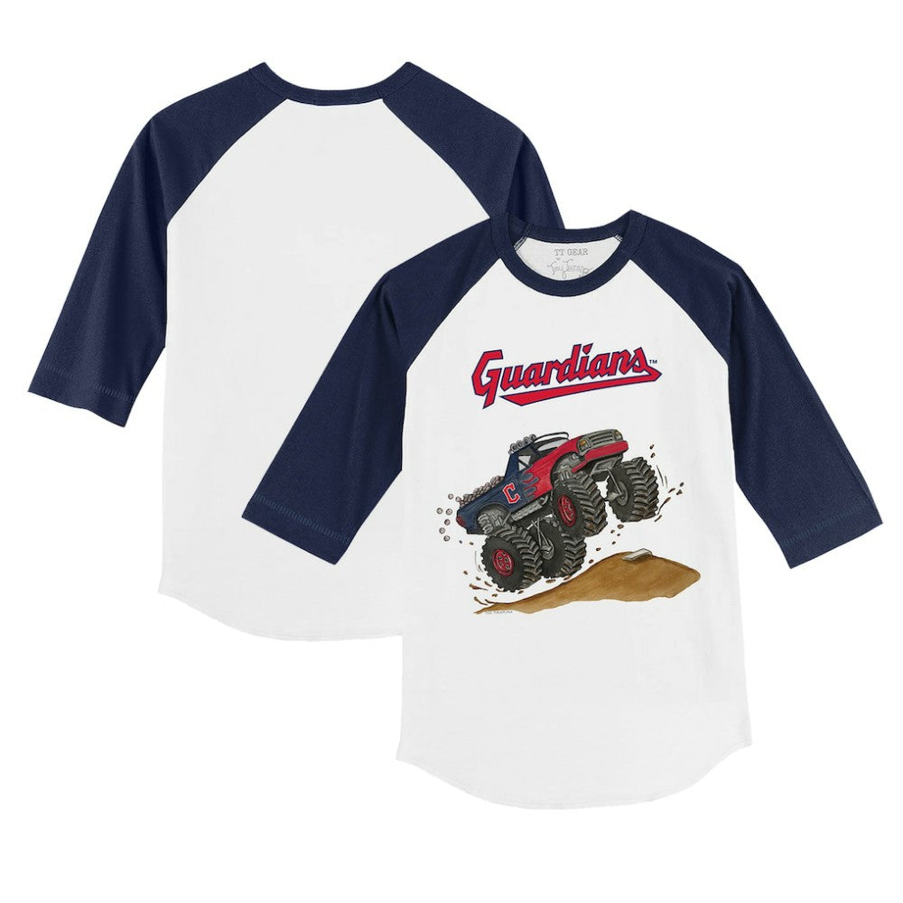 Cleveland Guardians Tiny Turnip Youth Monster Truck 3/4-Sleeve Raglan T-Shirt - White/Navy T-shirts