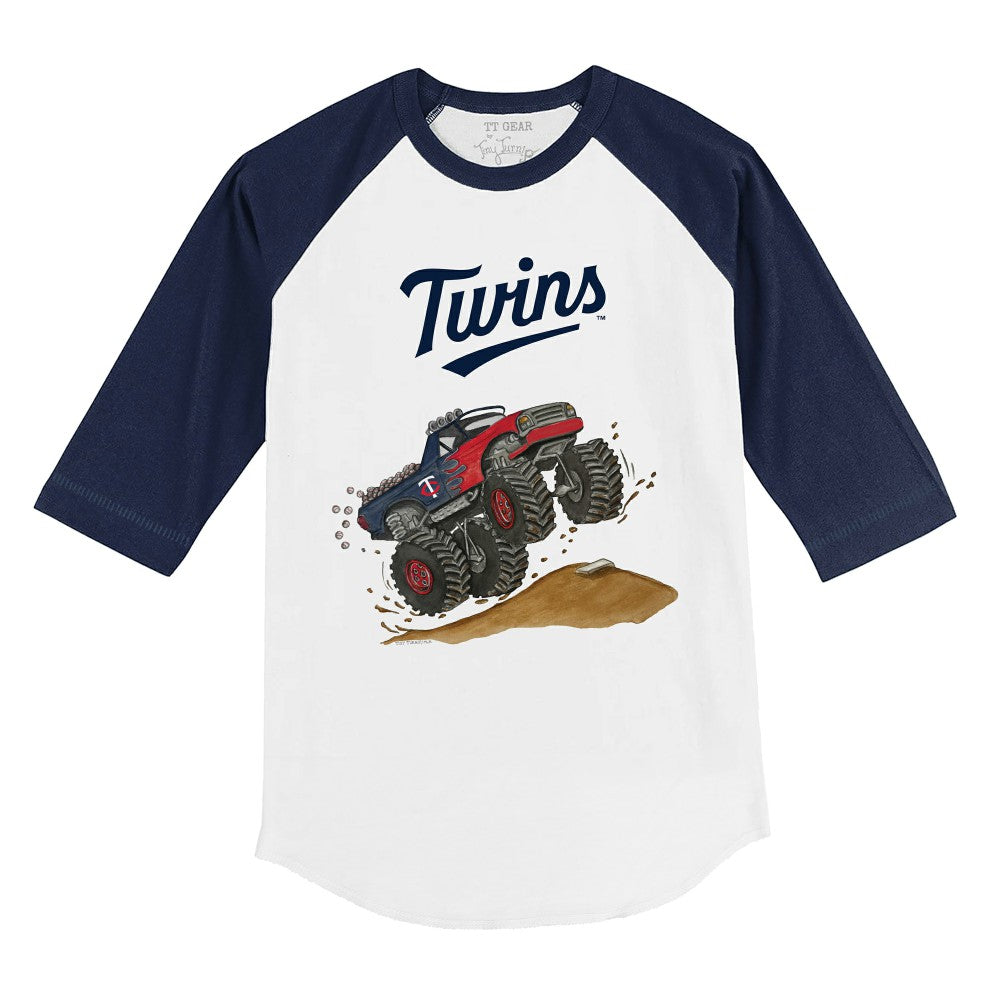 Minnesota Twins Tiny Turnip Youth Monster Truck 3/4-Sleeve Raglan T-Shirt - White/Navy T-shirts