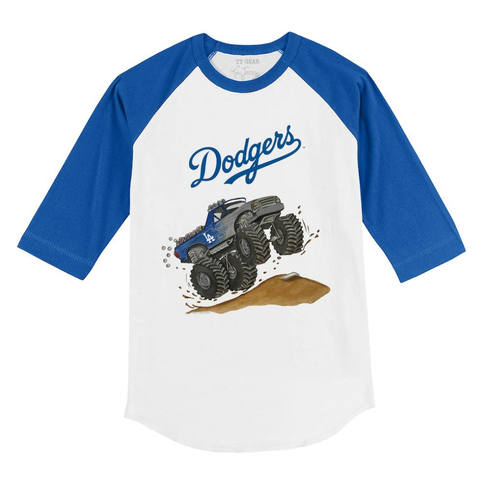 Los Angeles Dodgers Tiny Turnip Youth Monster Truck 3/4-Sleeve Raglan T-Shirt - White/Royal T-shirts