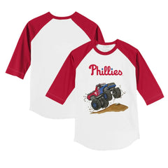 Philadelphia Phillies Tiny Turnip Youth Monster Truck 3/4-Sleeve Raglan T-Shirt - White/Red T-shirts
