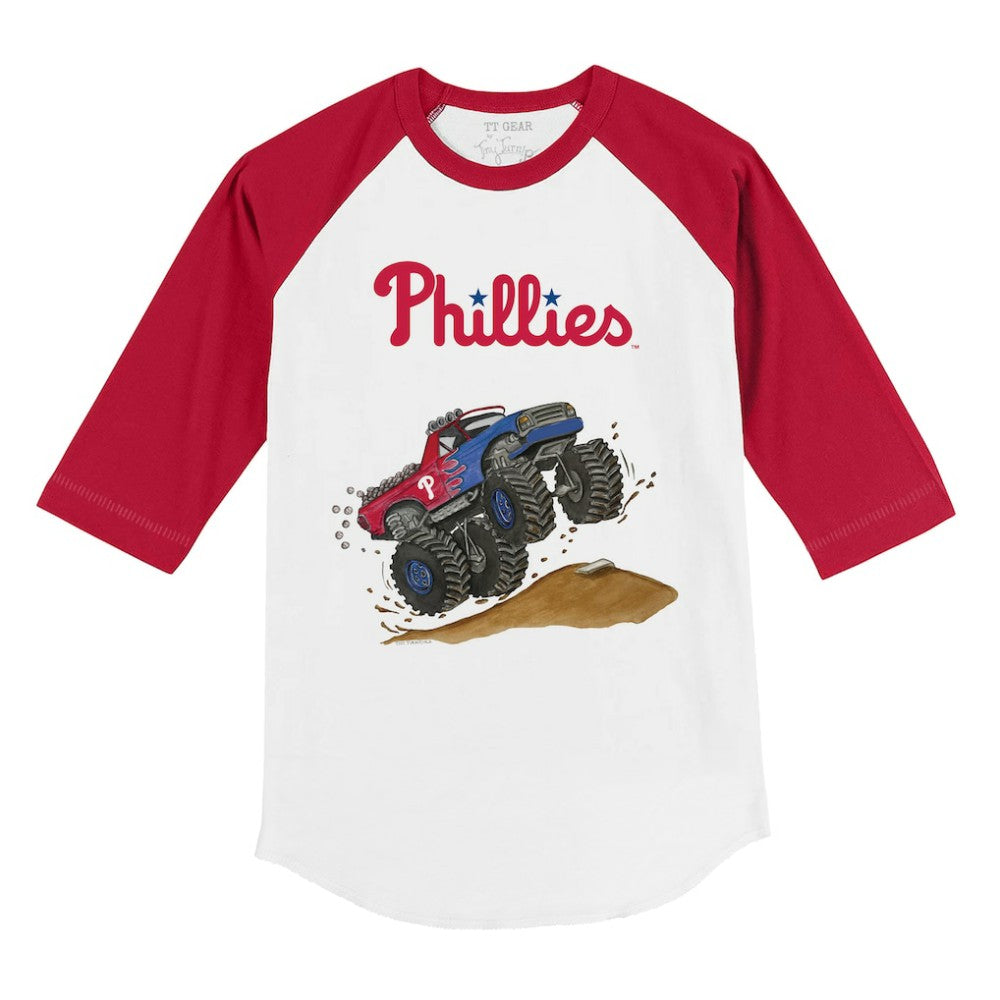 Philadelphia Phillies Tiny Turnip Youth Monster Truck 3/4-Sleeve Raglan T-Shirt - White/Red T-shirts