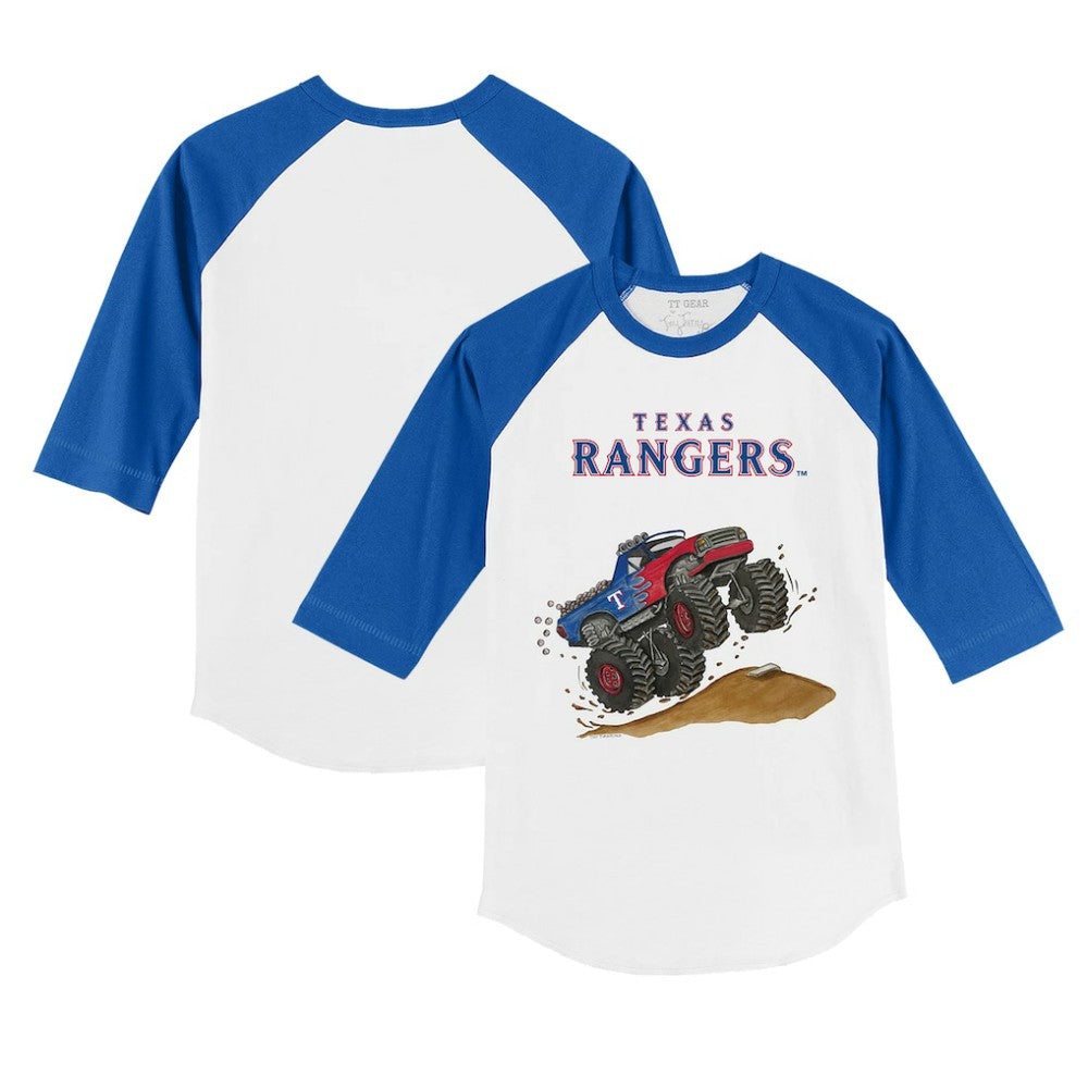 Texas Rangers Tiny Turnip Youth Monster Truck 3/4-Sleeve Raglan T-Shirt - White/Royal T-shirts