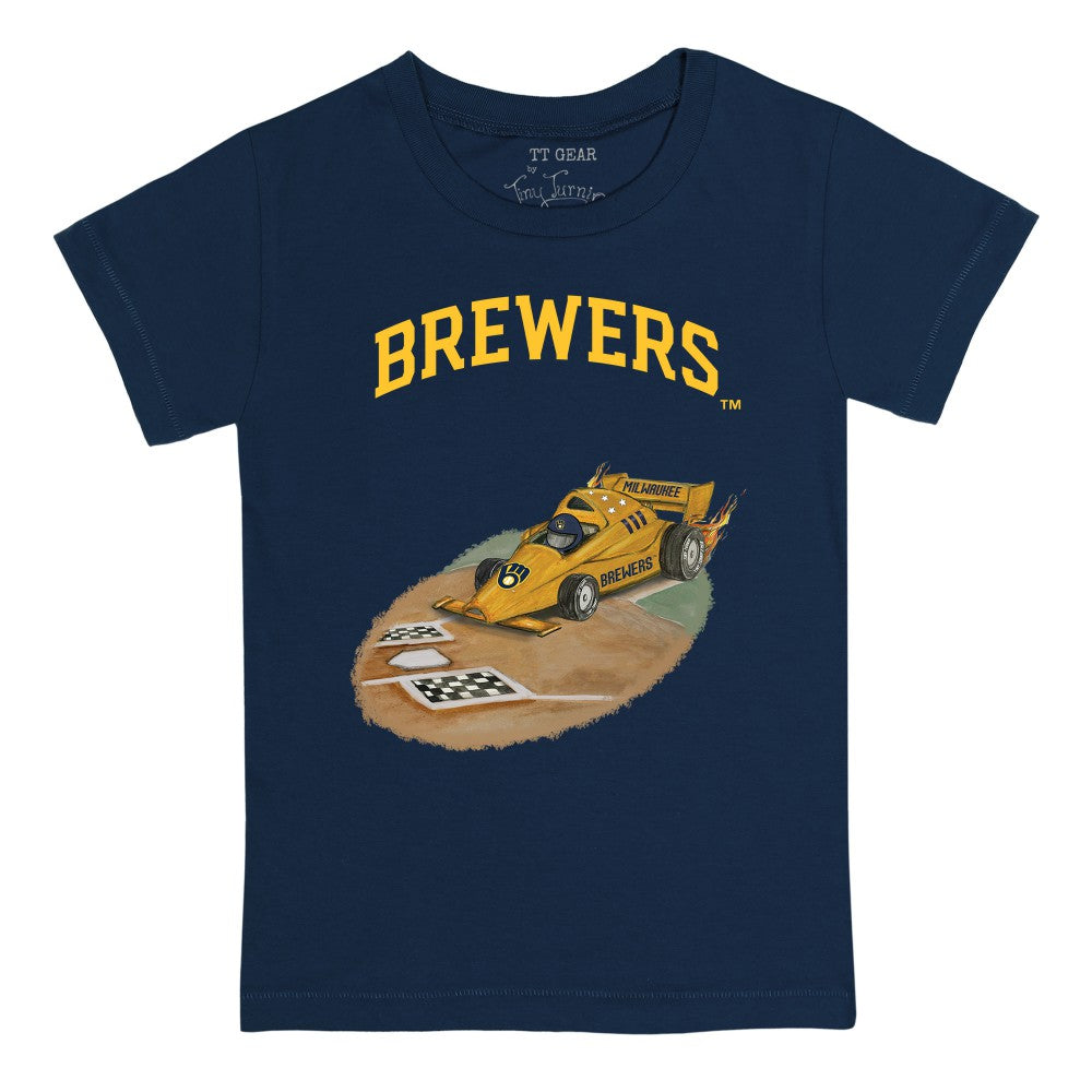 Milwaukee Brewers Tiny Turnip Youth Race Car T-Shirt - Navy T-shirts