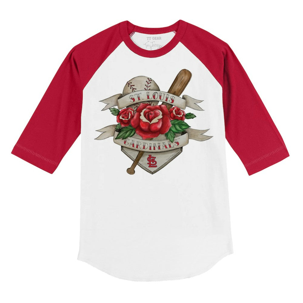 St. Louis Cardinals Tiny Turnip Youth Tattoo Rose 3/4-Sleeve Raglan T-Shirt - White/Red T-shirts