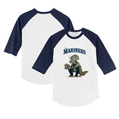 Seattle Mariners Tiny Turnip Youth Triceratops 3/4-Sleeve Raglan T-Shirt - White/Navy T-shirts