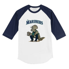 Seattle Mariners Tiny Turnip Youth Triceratops 3/4-Sleeve Raglan T-Shirt - White/Navy T-shirts