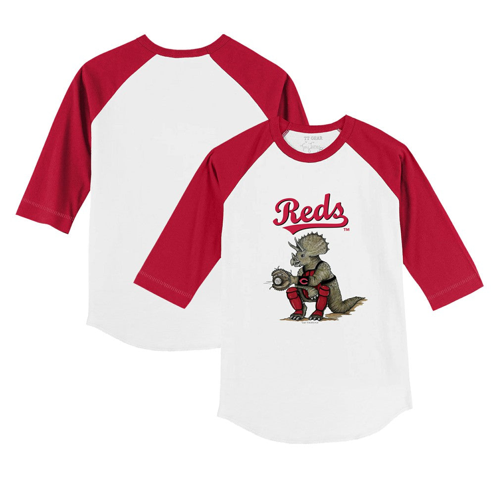 Cincinnati Reds Tiny Turnip Youth Triceratops 3/4-Sleeve Raglan T-Shirt - White/Red T-shirts