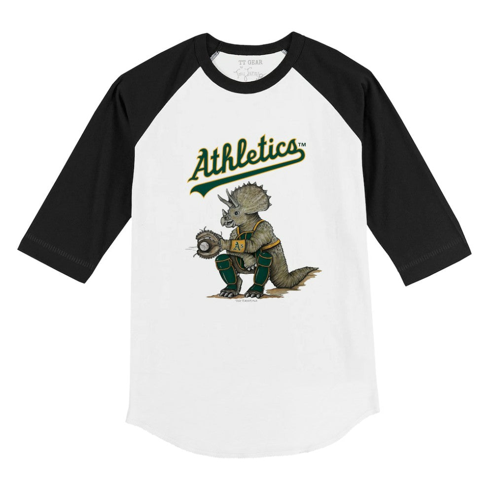 Athletics Tiny Turnip Youth Triceratops 3/4-Sleeve Raglan T-Shirt - White/Black T-shirts
