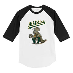 Athletics Tiny Turnip Youth Triceratops 3/4-Sleeve Raglan T-Shirt - White/Black T-shirts