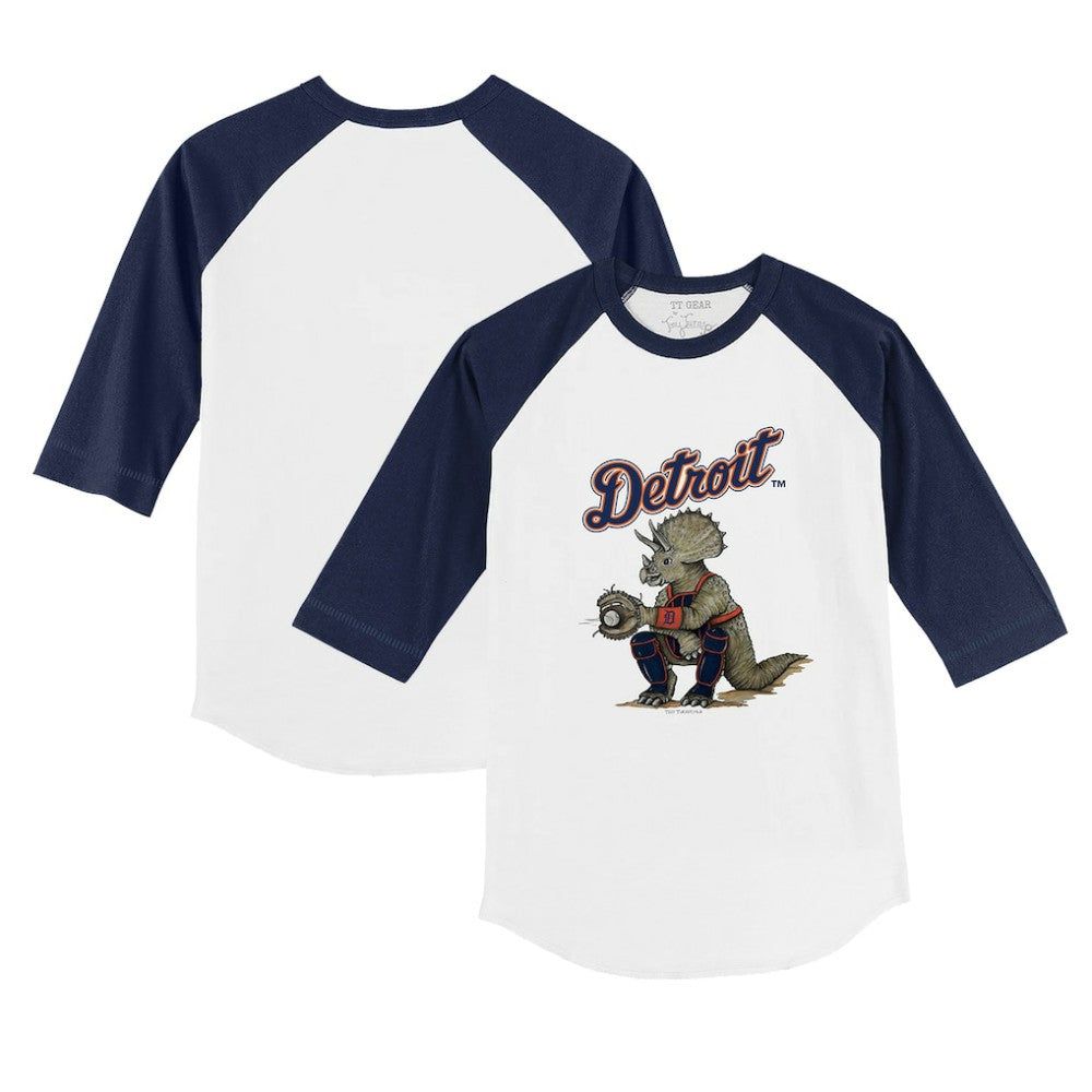 Detroit Tigers Tiny Turnip Youth Triceratops 3/4-Sleeve Raglan T-Shirt - White/Navy T-shirts
