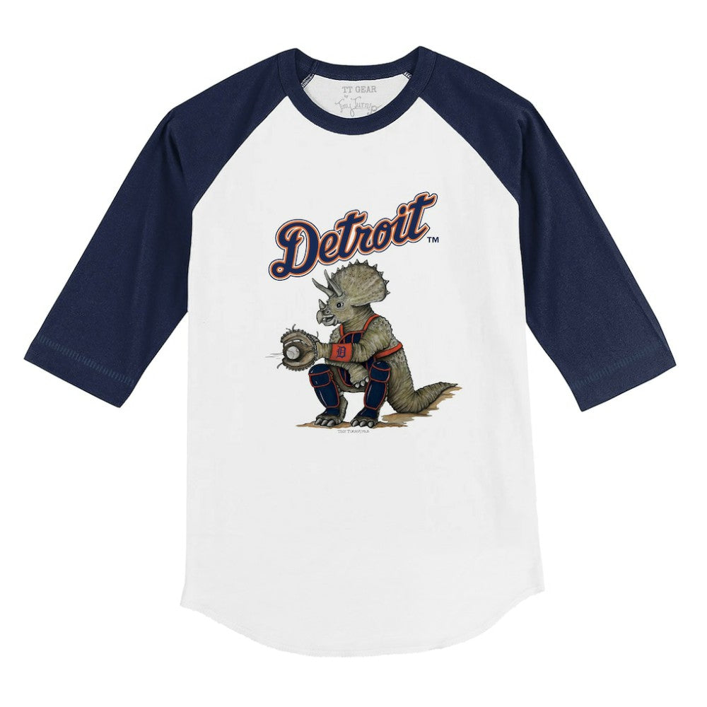Detroit Tigers Tiny Turnip Youth Triceratops 3/4-Sleeve Raglan T-Shirt - White/Navy T-shirts