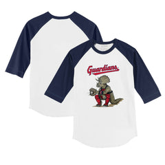 Cleveland Guardians Tiny Turnip Youth Triceratops 3/4-Sleeve Raglan T-Shirt - White/Navy T-shirts