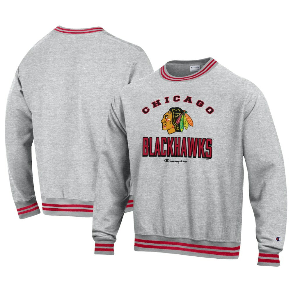 NHL Chicago Blackhawks Champion Reverse Weave Yarn Dye Pullover Sweatshirt - Heather Gray