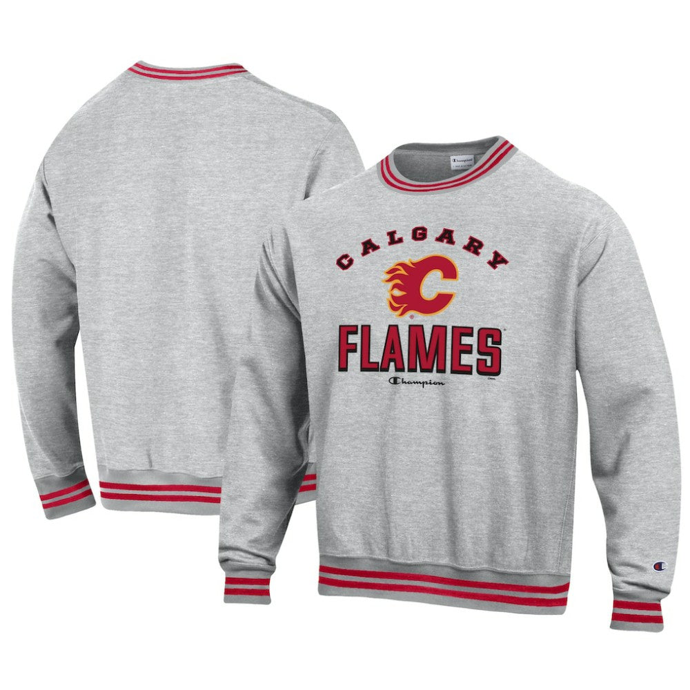 NHL Calgary Flames Champion Reverse Weave Yarn Dye Pullover Sweatshirt - Heather Gray
