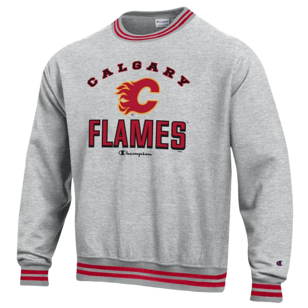 NHL Calgary Flames Champion Reverse Weave Yarn Dye Pullover Sweatshirt - Heather Gray