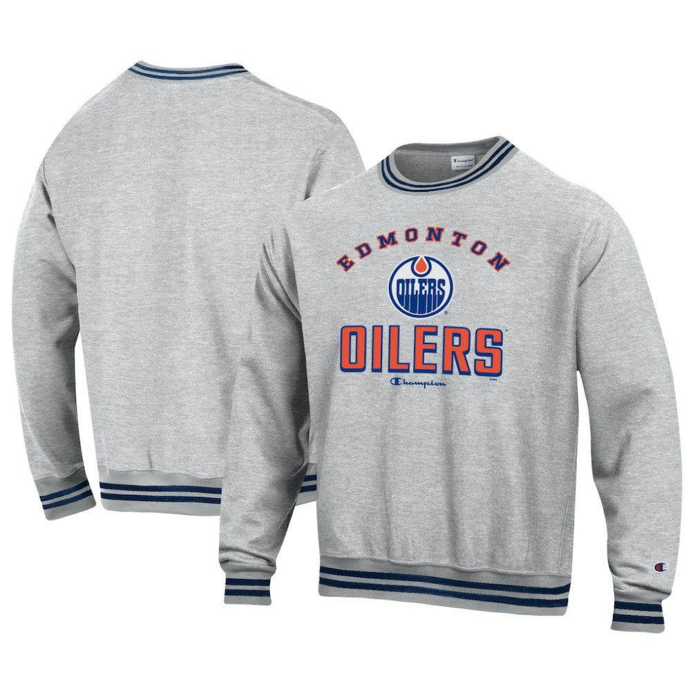 NHL Edmonton Oilers Champion Reverse Weave Yarn Dye Pullover Sweatshirt - Heather Gray